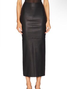 Black Leather Midi Pencil Skirt - Women